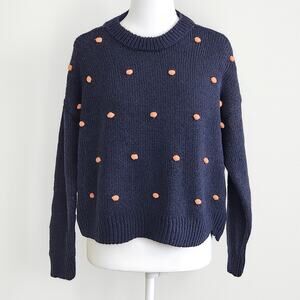 Madewell Women's Navy & Orange Wellesley Bobble Pullover Crewneck Sweater Size M